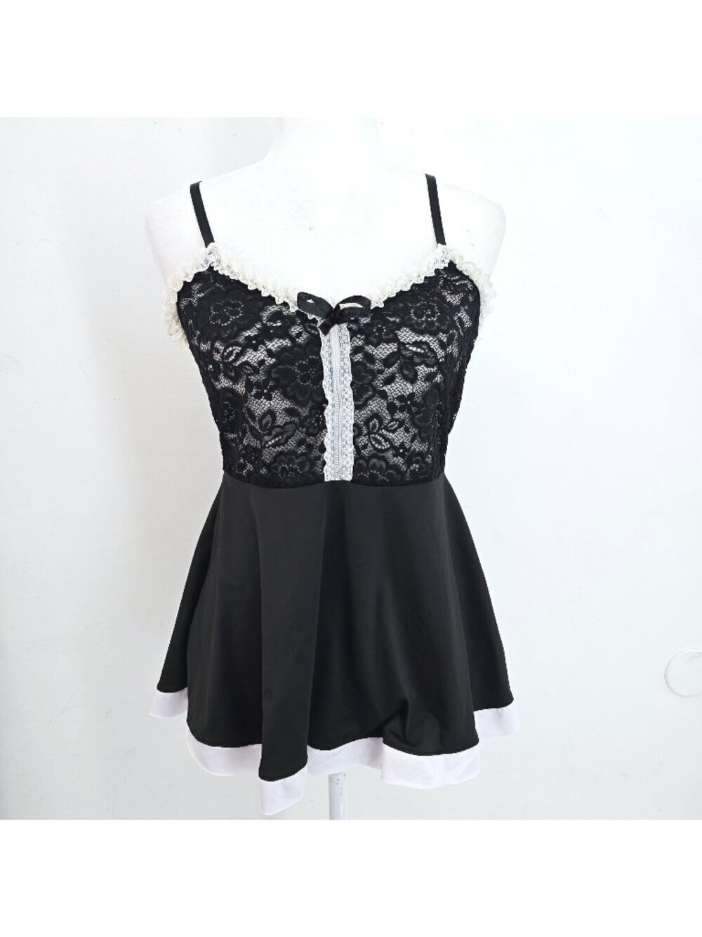 Women's Black White Lace Maid Peplum Babydoll Sexy Lingerie Women Size M
